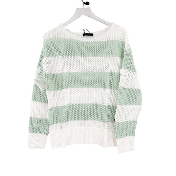 SANCTUARY Sweater Size L NEW Cotton Open Knit Mint Stripe Sweater - Picture 4 of 7